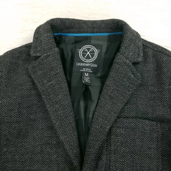 Legendary Goods Wool Blend Blazer Jacket Herringbone Mens Size Medium Gray - Picture 4 of 7